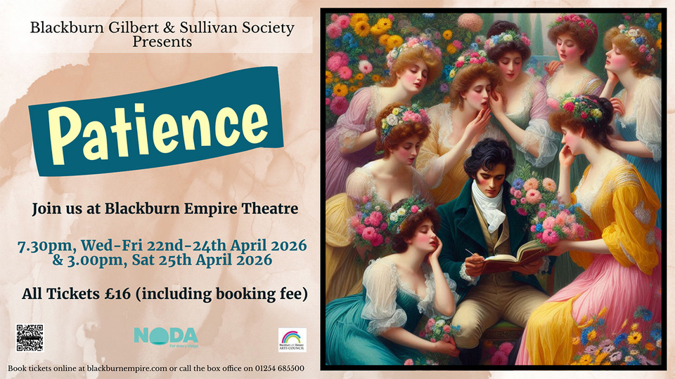 Promotional image for the show 'Patience' in April 2026 at Blackburn Empire Theatre.