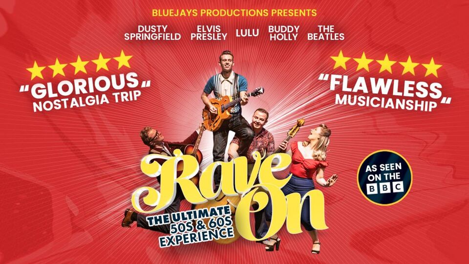Promotional image for the show 'Rave On' in October 2027 at Blackburn Empire Theatre.