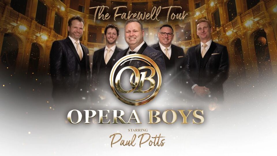 Promotional image for the show 'The Opera Boys – The Farewell Tour starring Paul Potts' in October 2026 at Blackburn Empire Theatre.