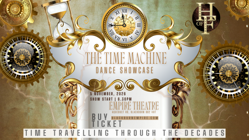 Promotional image for the show 'The Time Machine Dance Showcase' in November 2026 at Blackburn Empire Theatre.