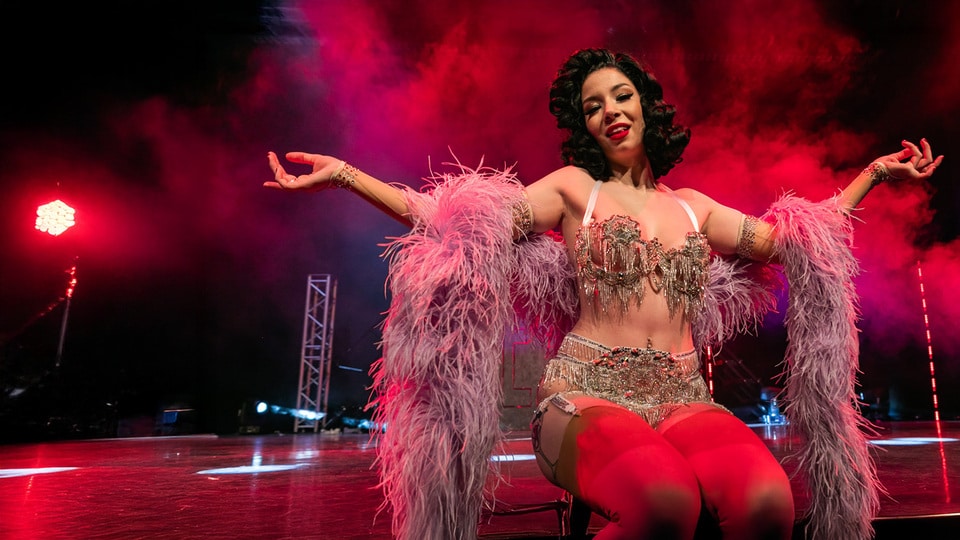 Promotional image for the show 'Tease - the Ultimate Burlesque & Cabaret Experience' in February 2027 at Blackburn Empire Theatre.