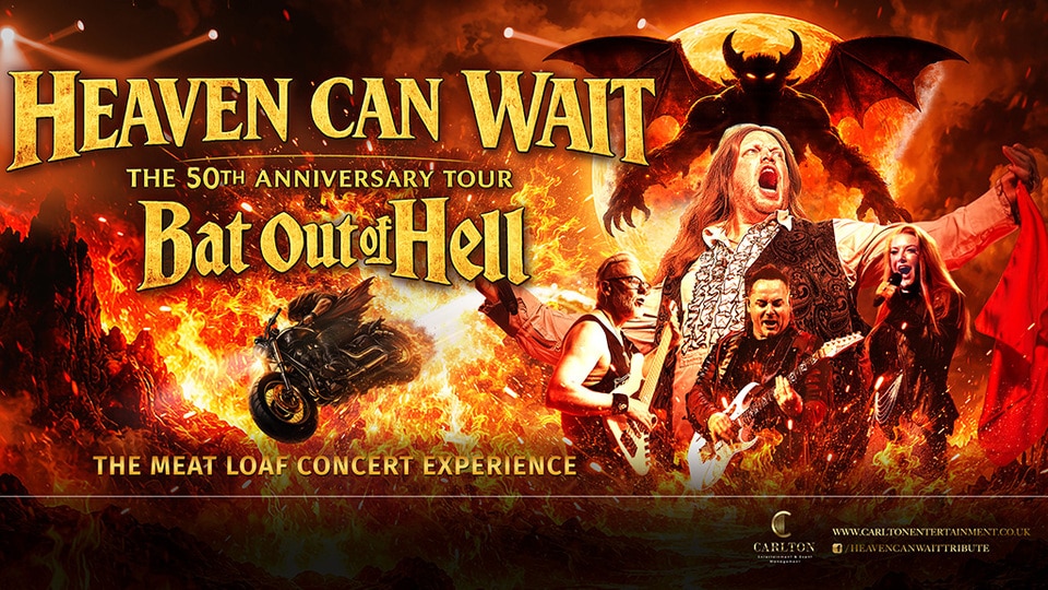 Promotional image for the show 'HEAVEN CAN WAIT The Meat Loaf Concert Experience' in September 2027 at Blackburn Empire Theatre.